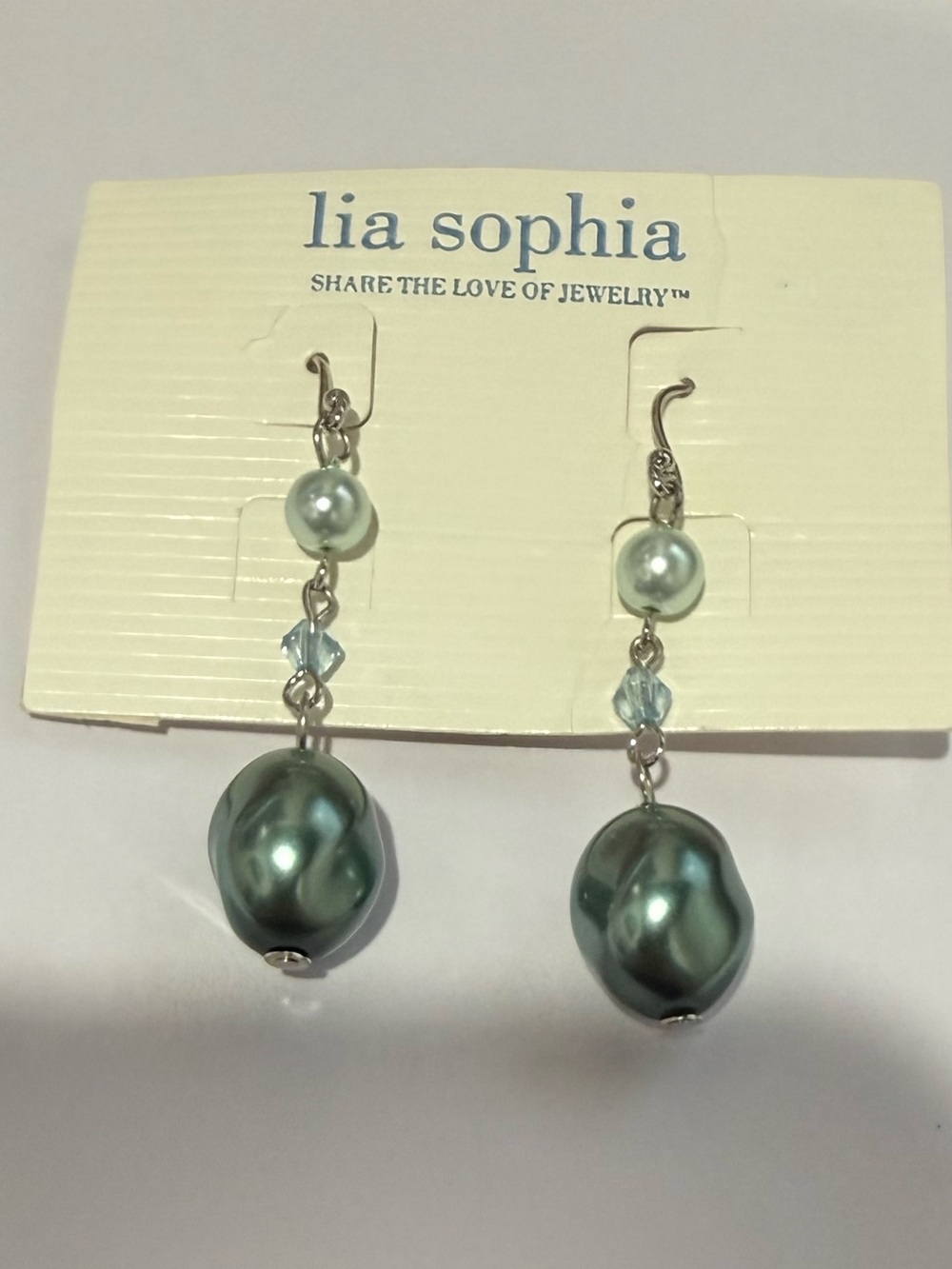 Lia Sophia Blue-Green Pearl Drop Earrings